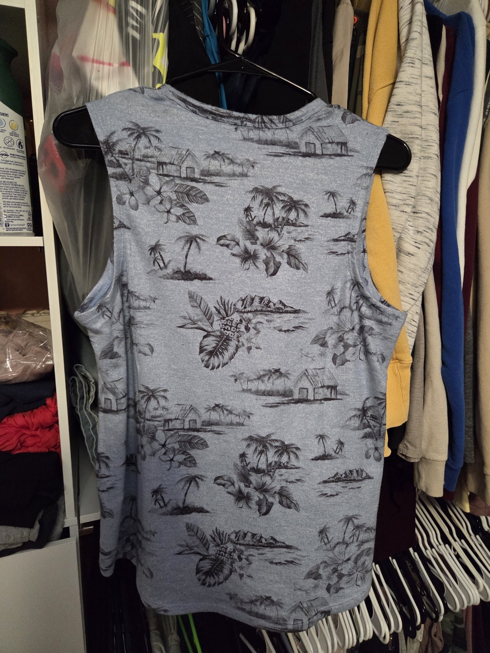 P.J. Salvage Gray Tropical Print Muscle Tee